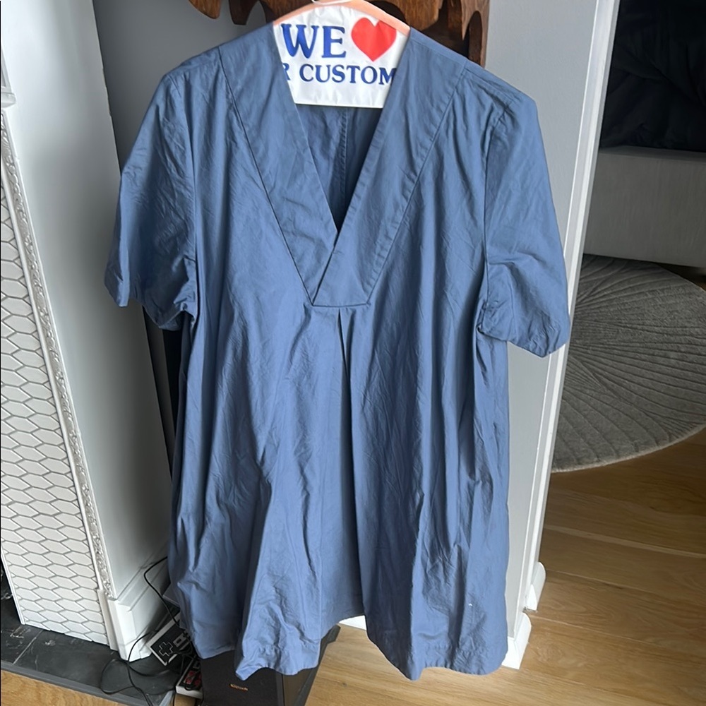 COS Women's Blue V-Neck Short Sleeve Shift Mini Dress Size 8